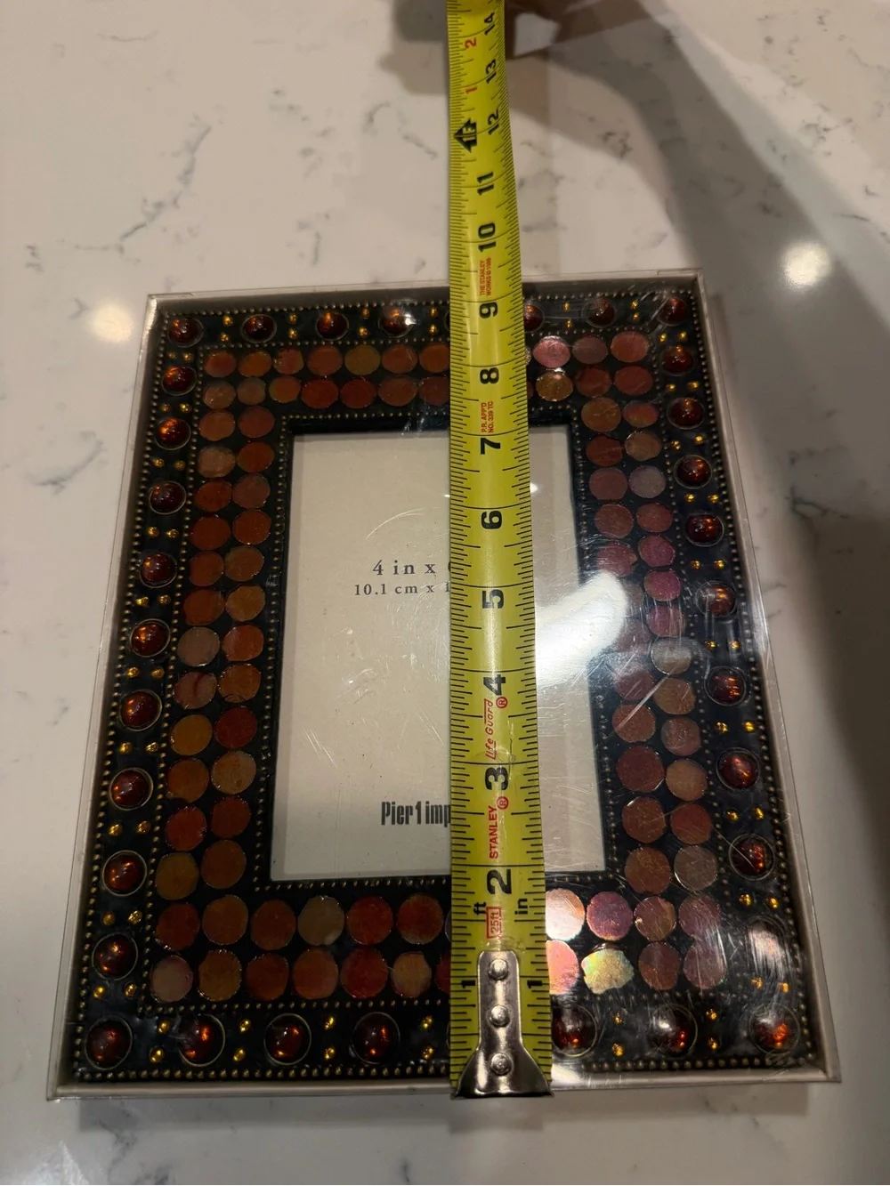 Pier 1 Imports Mosaic 4x6 Picture Frame Amber Copper Beaded Boho NIP